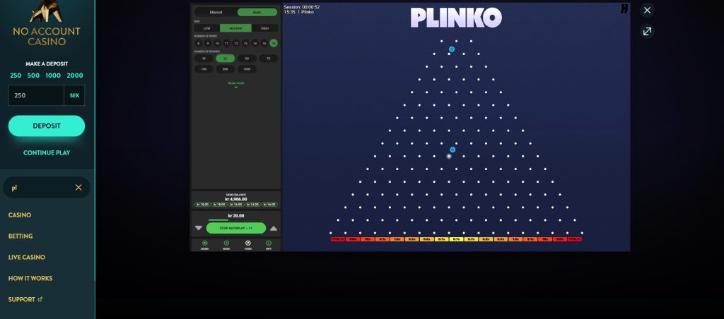 Plinko game në veprim.